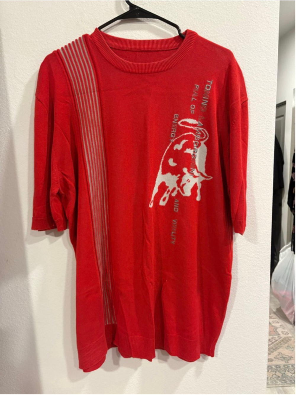 Tonino Lamborghini Red Knit Sweater Bull Graphic Italian Luxury Pullover XL